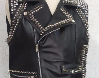 Handmade Studded Leather Biker Vest – Punk Rock Moto Waistcoat