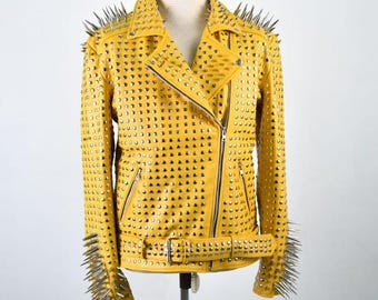 Handmade Studded Spike Moto Jacket - Punk Rock Outerwear
