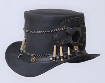 Handmade Steampunk Leather Top Hat | Gothic Industrial Gear, Cosplay