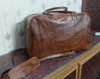 Handmade Full-Grain Leather Duffel Bag | Vintage Brown Travel Weekender
