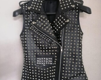 Studded Faux Leather Biker Vest | Unisex Punk Moto Jacket