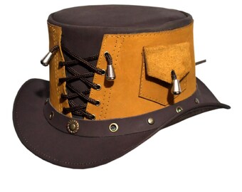 Handcrafted Steampunk Leather Top Hat | Gothic Cosplay Pocket Hat