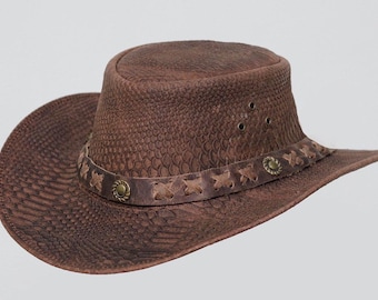 Handmade Leather Cowboy Hat | Snakeskin Outback Style