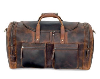 Bolsa de lona de cuero vintage, bolsa de viaje artesanal para fin de semana, bolsa de gimnasio rústica, regalo para padrinos de boda, regalo del Día del Padre, regalo de graduación