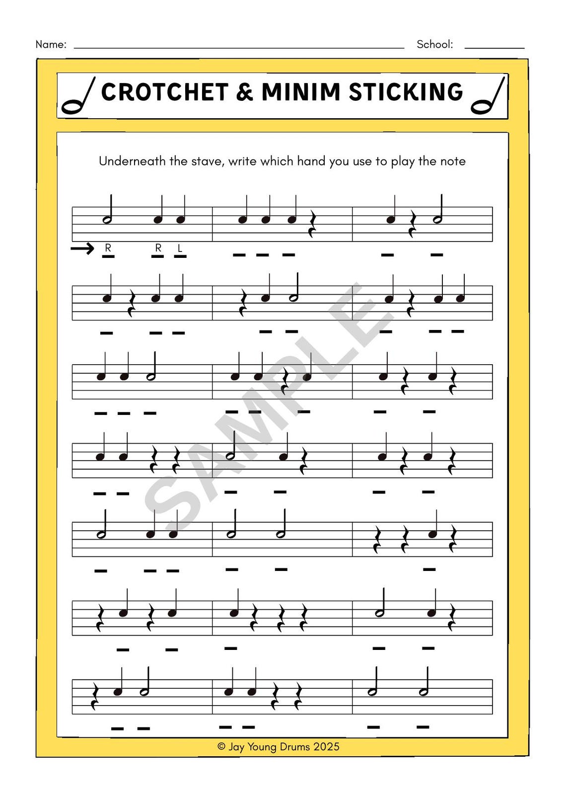 Drum Sticking Worksheets | Beginner Percussion Practice Sheets ...