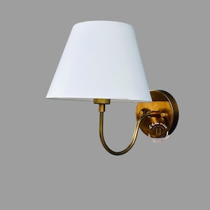 Handgjord mässingsvägglampa med skärm - Väggbelysning i mitten av århundradet Minimalistisk sänglampa, böjd arm Modern vägglampa