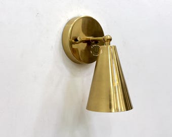 1 Light Raw brass Wall Sconce Light | Wall Sconces Lamp | Mid Century Modern Raw Brass Italian Wall Scone | Cone Wall Sconce Light