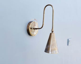 Mid-Century Antique Brass Finish Wall Sconce Round Light - Modern Brass Wall Sconces - 1 Light Wall Sconce Italia