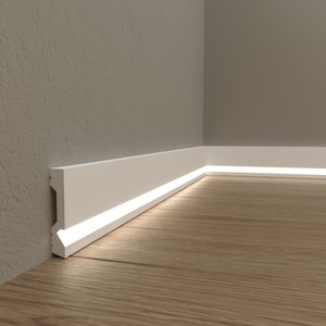 Led Floor Light Molding Baseboard, accent wall molding, flat skirting boards, accent wall trim, Each is W7&#39; / 240cm (TAXFREE FOR EU)