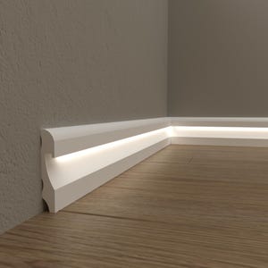 Led Floor Light Molding Baseboard, accent wall molding, flat skirting boards, accent wall trim, Each is W7&#39; / 240cm (TAXFREE FOR EU)
