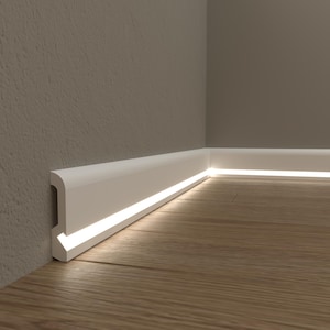 Led Floor Light Molding Baseboard, accent wall molding, flat skirting boards, accent wall trim, Each is W7&#39; / 240cm (TAXFREE FOR EU)