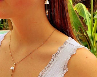 Set "Iridescent Dew Flower", lelietje-van-dalen, bloemenketting en oorbellen, boho-cadeau voor vrouwen, tieners, vrienden, bruiloften en verjaardagen