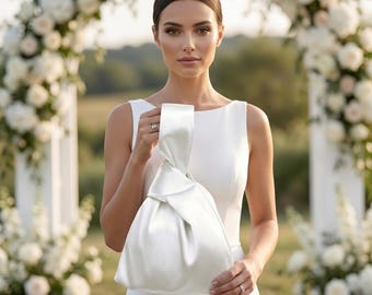 Borsa con nodo giapponese, borsa minimalista, borsetta da sposa, borsa con nodo in raso, borsa per invitata a un matrimonio, borsa elegante da sera, borsa per damigella d'onore, pochette minimalista