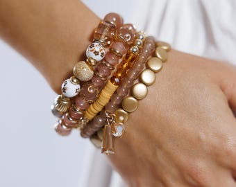 Beaded Stack Bracelet, Stackable Beaded Bracelets, Boho Bead Bracelet, Layered Bead Bracelet, Beaded Bracelet Set, Crystal Bead Bracelet