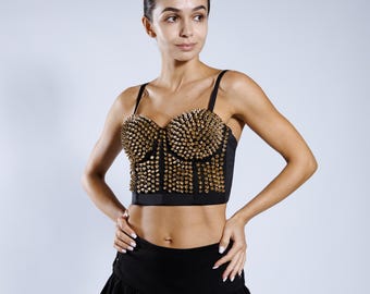 Spiked Corset Top, Studded Crop Top, Gothic Corset Top, Punk
