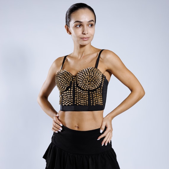 Spiked Corset Top, Studded Crop Top, Gothic Corset Top, Punk