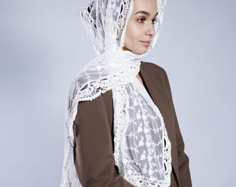 Pañuelo de encaje, velo de capilla de encaje, tocado de encaje, velo de novia de encaje, velo de mantilla de encaje, velo de encaje, velo de oración de encaje, tocado de encaje