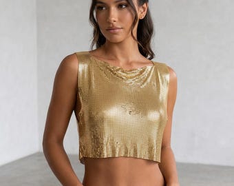 Gold Chainmail Top, Metallic Crop Top, Festival Outfit Top, Disco Top Women, Silver Metal Top, Rave Clothing Top, Rave top