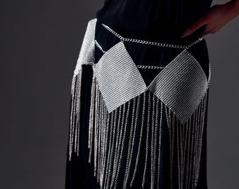 Silver chain skirt, Belly dance skirt, Belly dance chain belt, Metal hip belt, Silver body chain, Sparkly chain belt, Belly dancer skirt