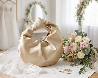 Bolsa de cetim com nó, Bolsa de cetim para noiva, Bolsa de mão para casamento, Bolsa hobo de cetim, Bolsa minimalista para a noite, Bolsa para madrinha, Bolsa de mão para casamento