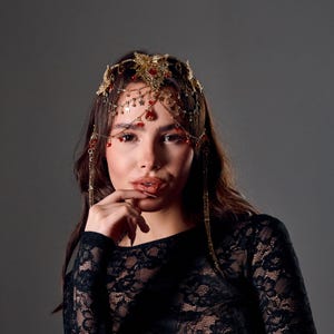 Gold forehead piece, Gold head chain, Festival head chain, Gold boho headpiece, Rave head jewelry, Gold chain headpiece, Gold hair chain