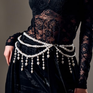 Parel tailleketting, parel body chain riem, parel heupketting, kralen tailleriem, festival parel riem, buikketting parel, rave parel riem