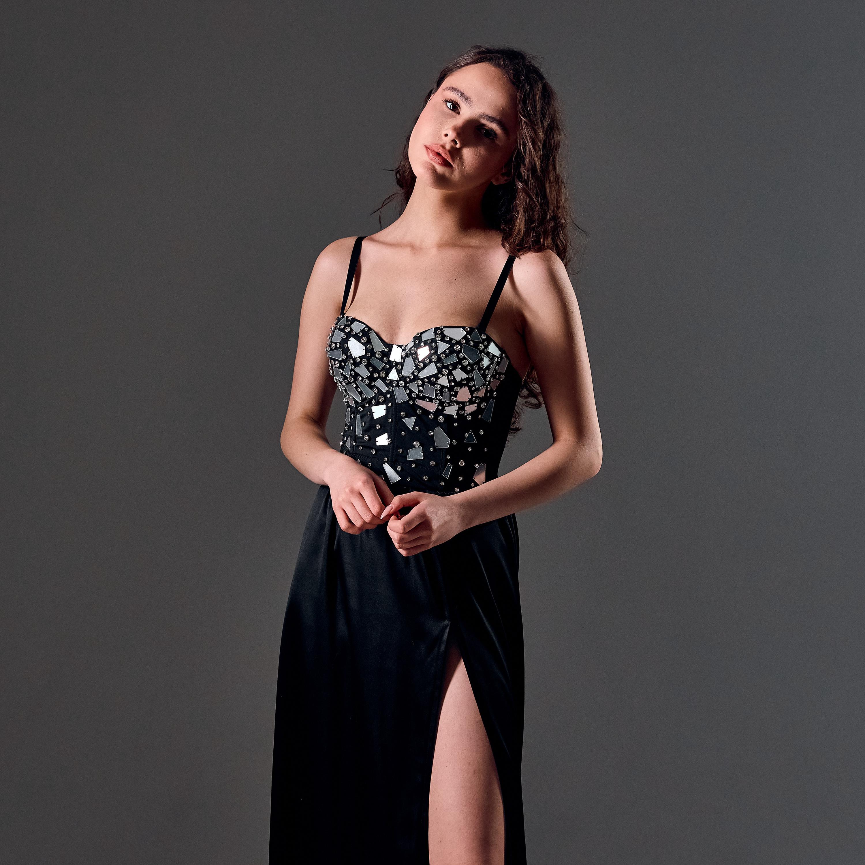 slim fit dress slacks Krista Gown - Glitter Dusted A-line Bustier Dress main image 1