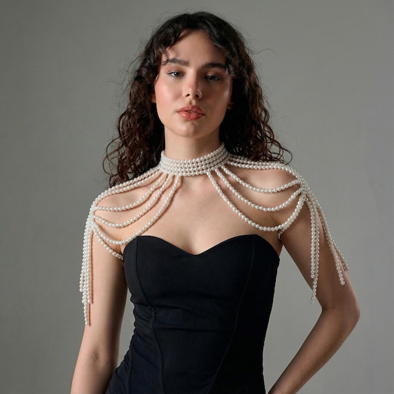Pearl shoulder chain, Bridal shoulder necklace, Pearl wedding shoulder necklace, Pearl cape wedding, Bridal shoulder cape, Pearl body chain
