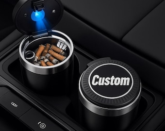 LED Car Ashtray for Cup Holder – Black Heat-Resistant Custom Lid Design