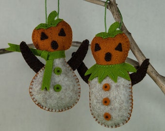 Halloween Ornament Pattern, Felt Ornament Pattern, Mr. & Ms. Pumpkin Head, Sewing Pattern, Felt Craft, PDF Pattern, DIY Handmade Gift