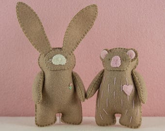 Felt Bunny and Bear Sewing Pattern Bundle, Felt Softie, Stocking Stuffer,  DIY Handmade Craft