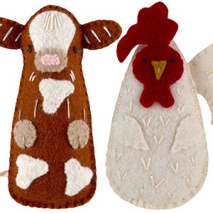 PDF Felt Ornament Pattern Pair, Cow and Rooster, Mini Stuffies, Felt Farm Animals, Barnyard Friends, DIY Handmade Gift