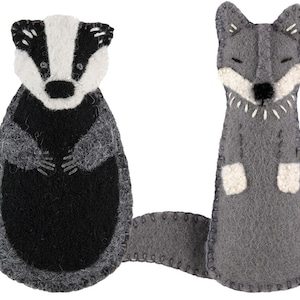 PDF Felt Ornament Pattern Pair, Badger and Wolf, Mini Stuffies, Felt Forest Friends, DIY Handmade Gift