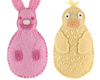 PDF Felt Ornament Pattern Pair, Bunny Rabbit & Baby Chick, Mini Stuffies, Easter Ornaments, DIY Handmade Gift