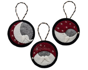 PDF Felt Ornament Patterns, Santa in the Moon, Hand Sewing, Felt Craft, DIY Handmade Gift