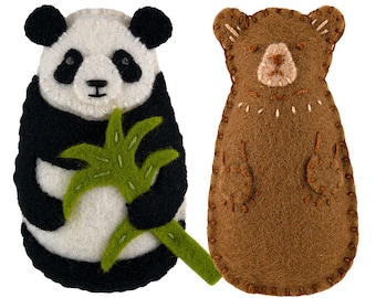 PDF Felt Ornament Pattern Pair, Panda and Bear, Mini Stuffies, Felt Animals, DIY Handmade Gift