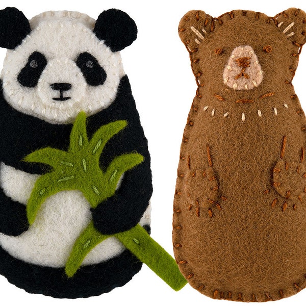 PDF Felt Ornament Pattern Pair, Panda and Bear, Mini Stuffies, Felt Animals, DIY Handmade Gift