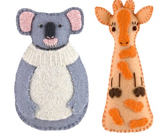 PDF Felt Ornament Pattern Pair, Koala & Giraffe, Mini Stuffies, Felt Safari Animals, Jungle Animals, DIY Handmade Gift