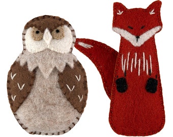 PDF Felt Ornament Pattern Pair, Fox and Owl, Felt Forest Friends, Nursery Decor, Package Topper, DIY Handmade Gift