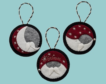 Felt Santa Ornament, PDF Sewing Pattern, Moon Theme, DIY Handmade Craft