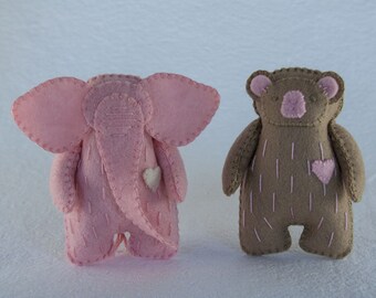 Felt Elephant & Bear Sewing Pattern Bundle, Felt Stuffie, Stocking Stuffer,  DIY Handmade Craft