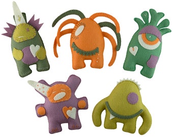 Felt Monsters Pattern Bundle and Instruction Booklet, Mix and match to design your own monsters! 25 pages of sewing fun!