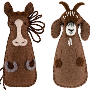 PDF Par de patrones de adornos de fieltro, caballo y cabra, mini peluches, animales de granja de fieltro, adornos de granero, regalo hecho a mano DIY