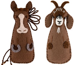 PDF Felt Ornament Pattern Pair, Horse and Goat, Mini Stuffies, Felt Farm Animals, Barn Ornaments, DIY Handmade Gift