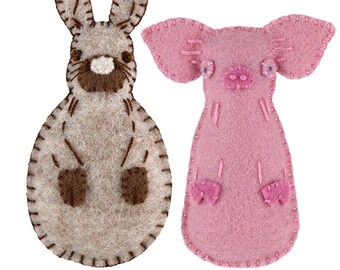 PDF Felt Ornament Pattern Pair, Rabbit and Pig, Mini Stuffies, Felt Animals, DIY Handmade Gift