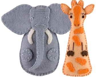 PDF Felt Ornament Pattern Pair, Elephant and Giraffe, Felt Safari Animals, Jungle Themed Nursery, DIY Handmade Gift