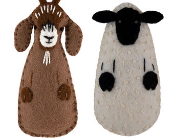 PDF Felt Ornament Pattern Pair, Goat and Sheep, Mini Stuffies, Barnyard Animals, Animals, DIY Handmade Gift