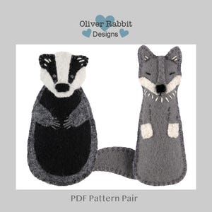 フェルトのアナグマとオオカミのオーナメントの縫製パターンペア、森の仲間、DIY手作り工芸品