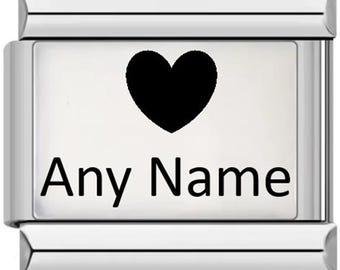 Custom Italian Charms Link Charm Bracelet Custom Made Name & Heart