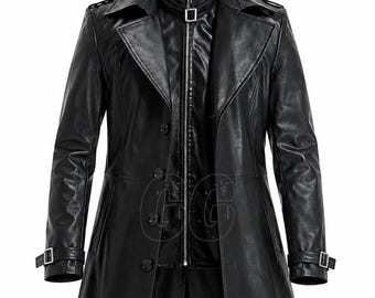 Albert Wesker Cosplay Costume, Black Genuine Leather Trench, Gothic Full Length Gaming Long Coat
